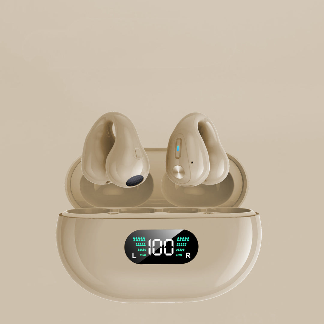 Clip-on open-ear earbuds with charging case