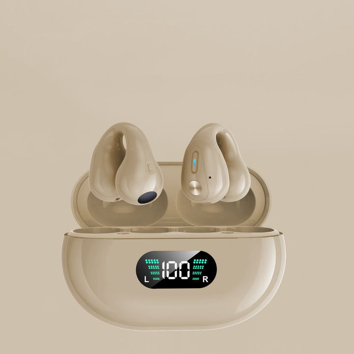 Clip-on open-ear earbuds with charging case