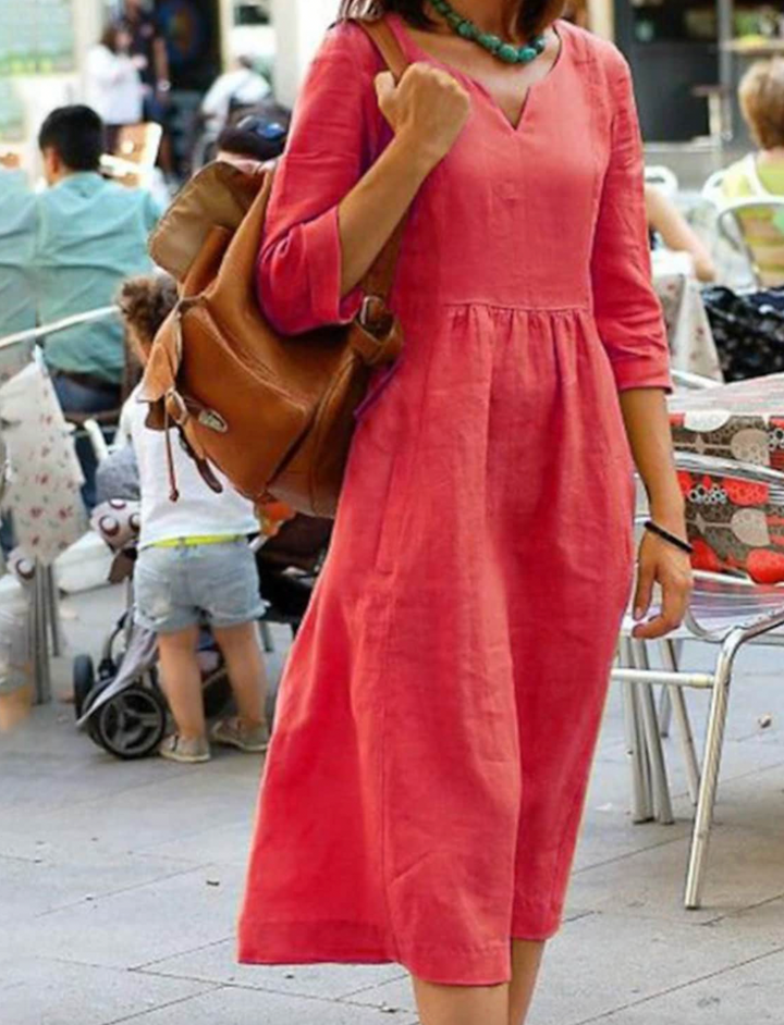 Womens Dress with 3/4 Sleeves, Flattering Fit, Comfortable Natural Fabric, Available in Multiple colours