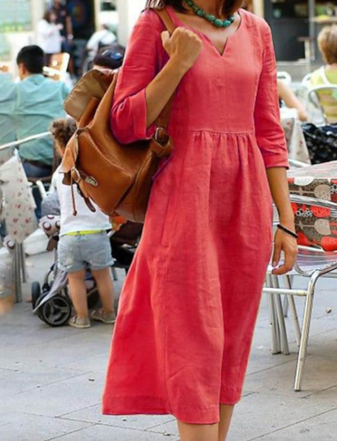 Womens Dress with 3/4 Sleeves, Flattering Fit, Comfortable Natural Fabric, Available in Multiple colours