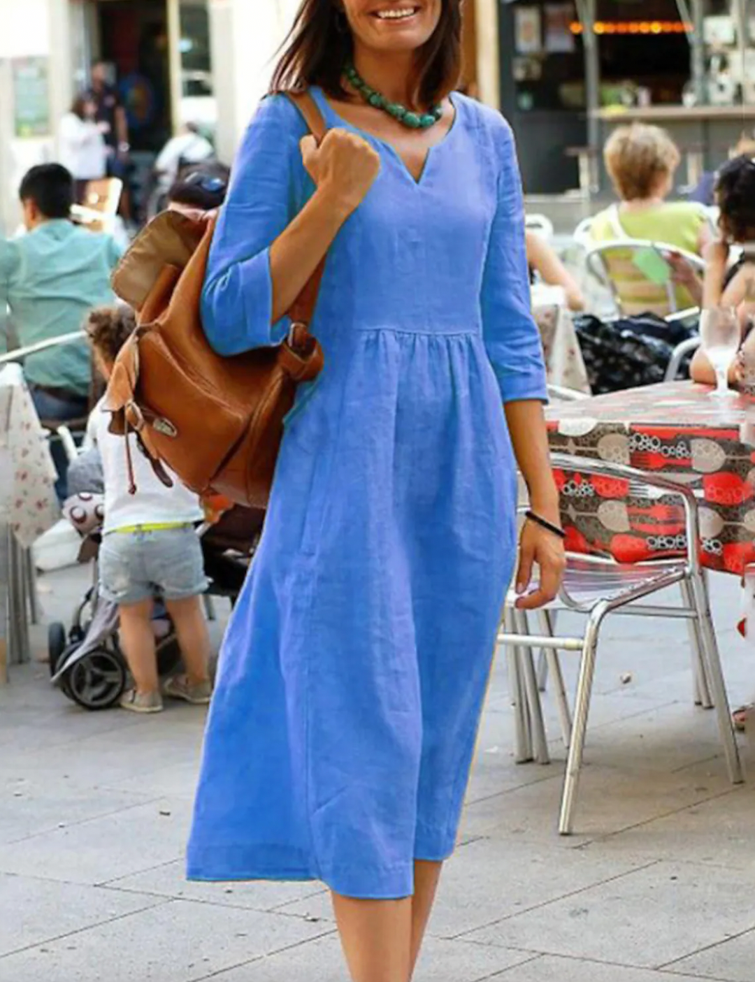 Womens Dress with 3/4 Sleeves, Flattering Fit, Comfortable Natural Fabric, Available in Multiple colours