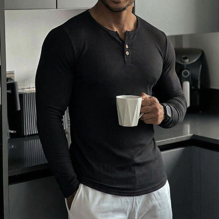 Soft fitted men's long-sleeve t-shirt - Henley, nylon, for sporty-casual everyday wear