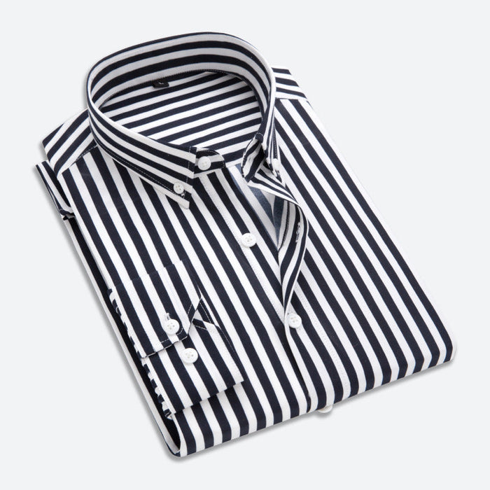 Lightweight men's shirt – striped pattern, slim fit, cotton, for spring and autumn