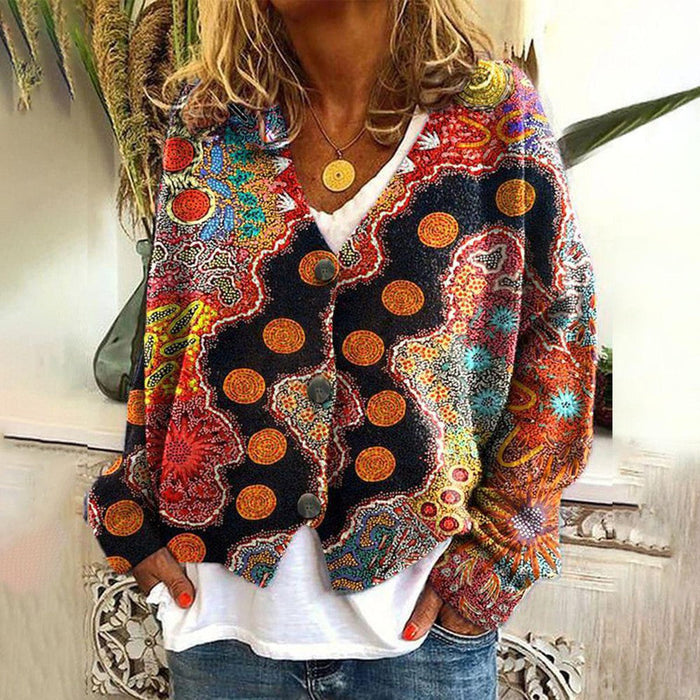 Women's Oversized Knitted Jumper with Vibrant Ethnic Patterns and Relaxed Fit, Sizes S to 3XL