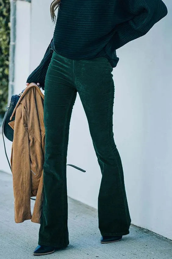 Ribbed Wide Leg Trousers for Women with Elasticated Waist and Flared Legs, Comfortable and Stylish