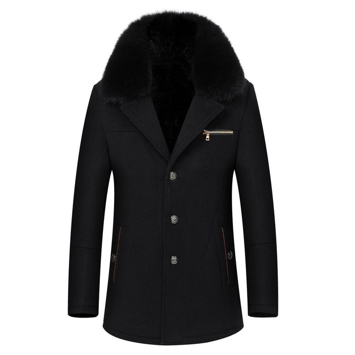 Warm Classic Men's Coat - Single-Breasted, Polyester