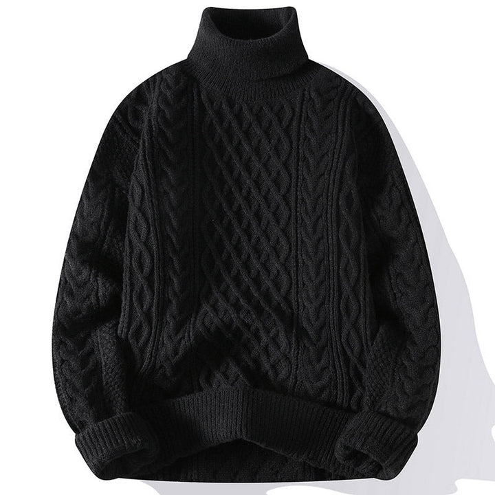 Warm Mens Turtleneck Jumper - Relaxed Cable Knit, Winter