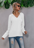 Lightweight Relaxed Womens Hoodie - V Neck, Knit, Everyday