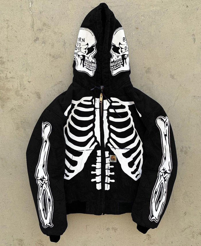 Insulating Men's Skeleton Hoodie - Full Zip Polyester Casual