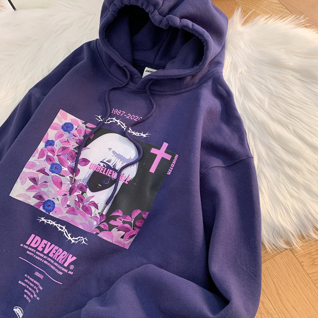 Oversized Unisex Pullover Hoodie - Cotton Blend, Casual