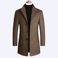 Warm Men’s Wool Coat - Single-Breasted Mid-Thigh, Winter