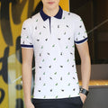 Breathable men's polo shirt – short-sleeve allover print, cotton blend, casual daily wear