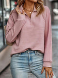 Soft Relaxed Womens Pullover - Ribbed Zip, Polyester, Casual