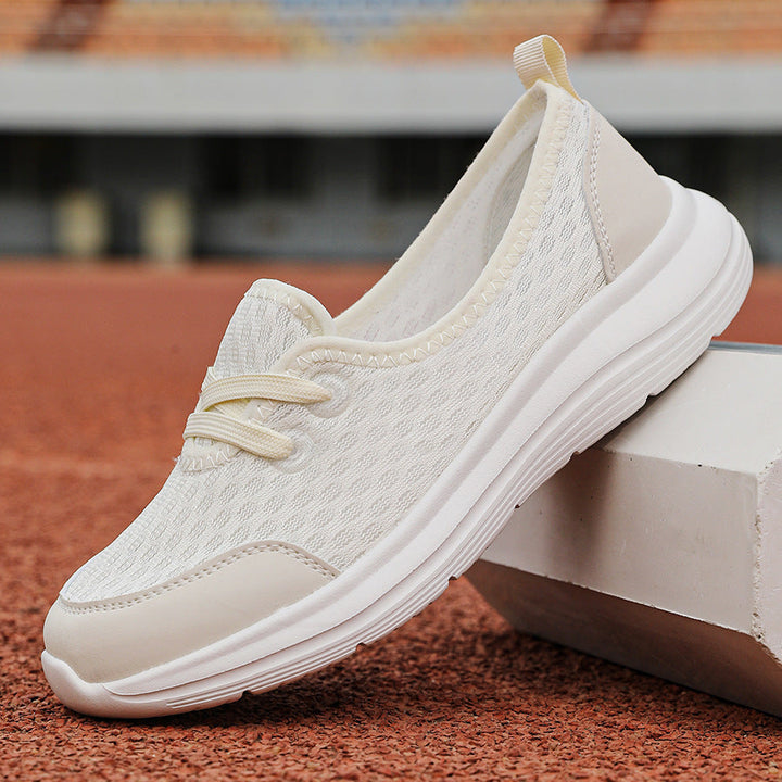 Lightweight Breathable Women’s Lace-Up Trainers - Low-Profile Round-Toe, Mesh Upper, For Everyday Wear