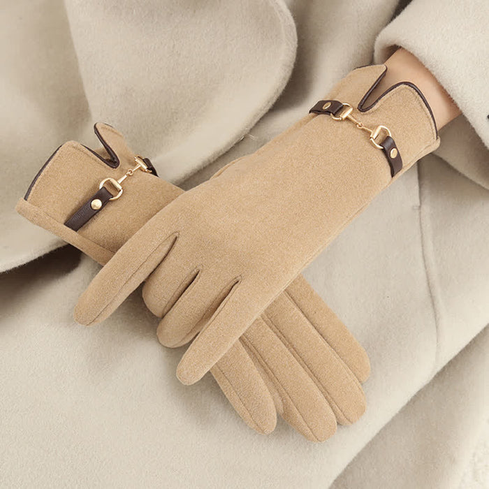 Windproof Women’s Buckle Gloves - Refined Wool Blend, City