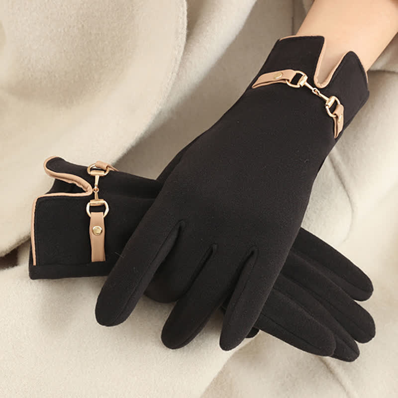 Windproof Women’s Buckle Gloves - Refined Wool Blend, City