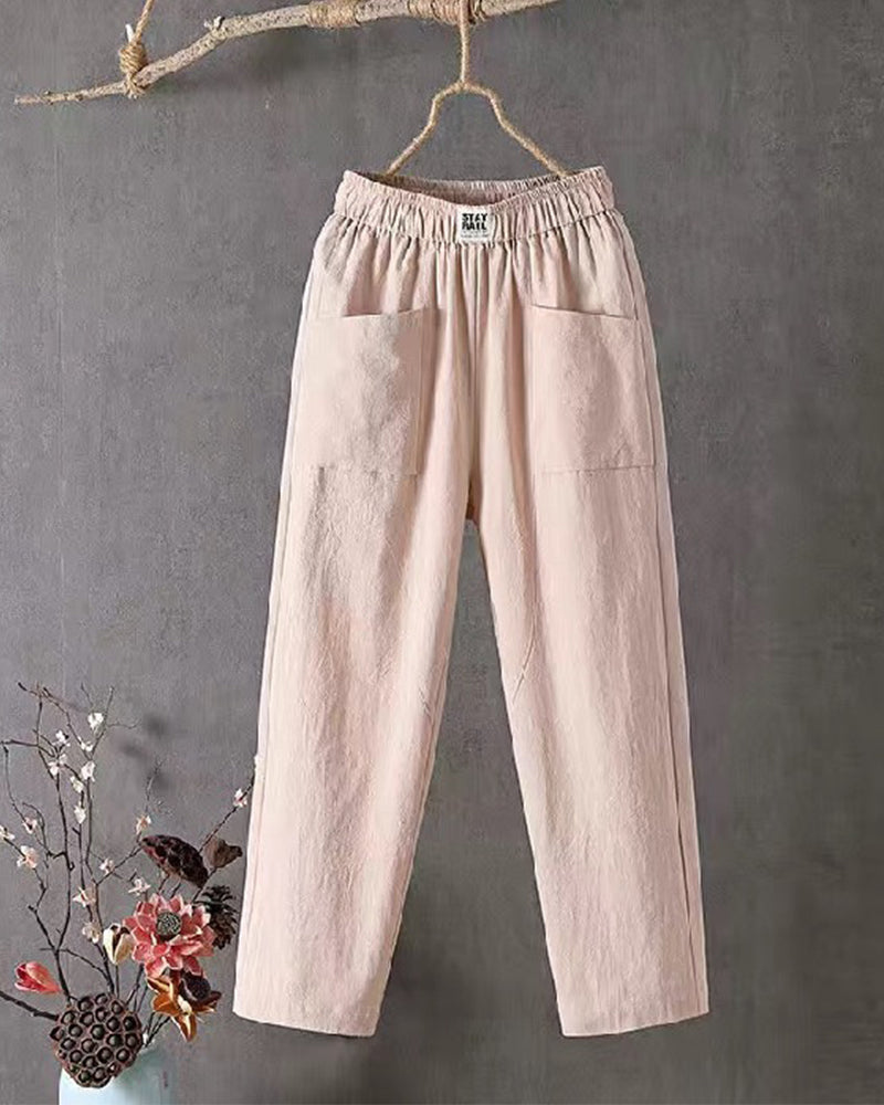 Loose-Fitting White Linen Trousers for Women, Breathable Flax Trousers for All Occasions, Comfortable and Stylish