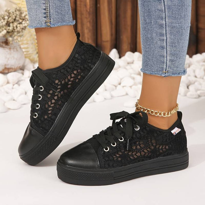 Chic Lace Trainers for Women, Breathable and Comfortable Design in Black and White, Padded Interior for All-Day Support