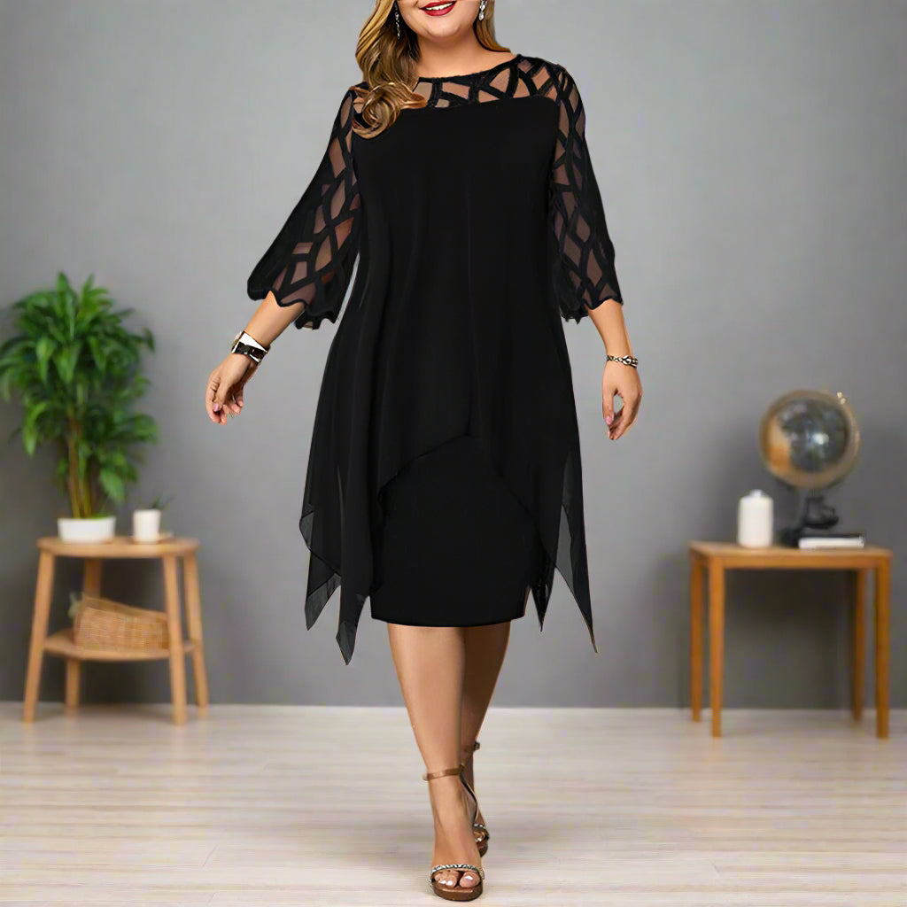 Elegant Oversized Long Sleeve Midi Dress with Unique Sleeve Design for Women, Versatile Style for Casual and Formal Occasions