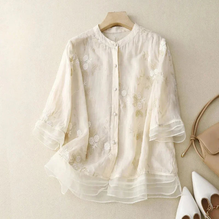 Elegant Women's Top with Embroidery, Breathable Cotton Blend Blouse in Various colours and Sizes