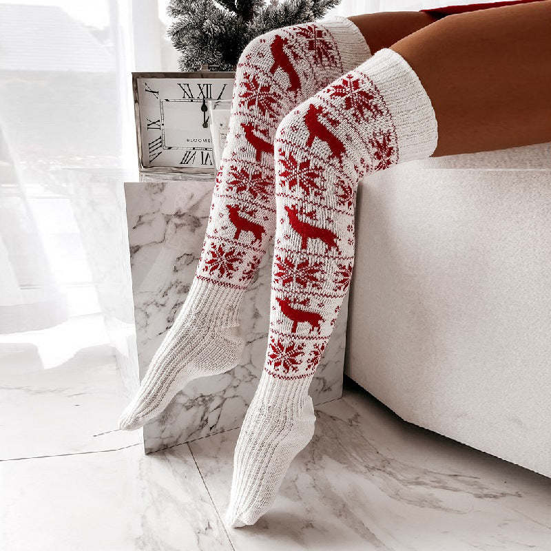 Red Christmas over-the-knee knitted socks