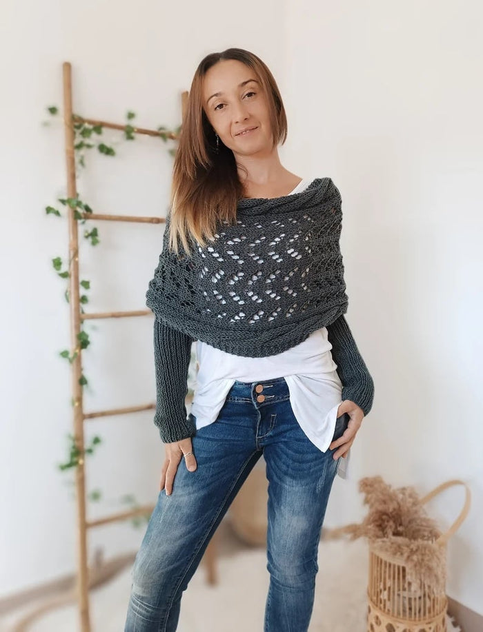 Soft Women’s Scarf - Openwork Rectangular, Knit, For Winter