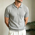 Soft Men's Striped Zip-Up Knit Polo - Slim Fit, Ice Silk Viscose, Versatile Everyday Wear