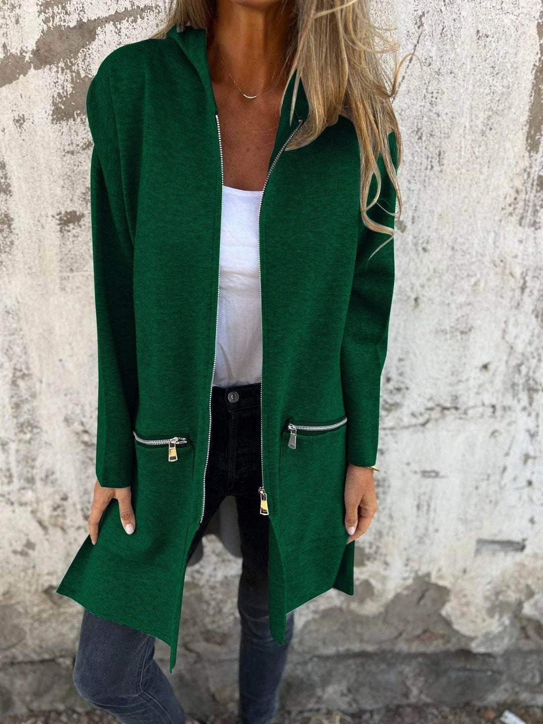 Lightweight Womens Long Hoodie - Fitted Zip Cotton Layering