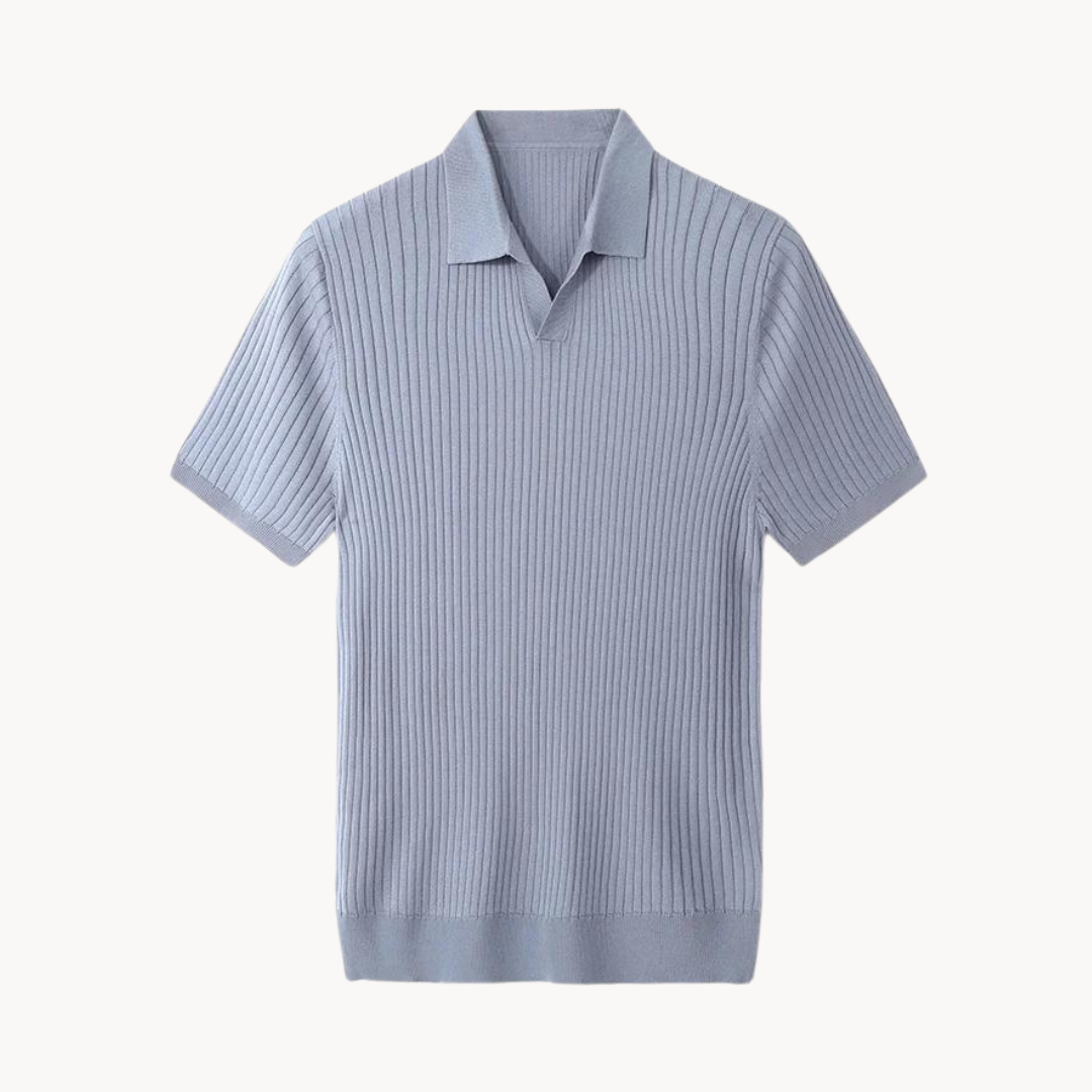 Luxurious Mulberry Silk Polo Shirt for Men, Elegant Ribbed Long Sleeve Golf Shirt, Soft Lyocell Cotton Blend, Versatile Casual Wear