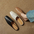 Breathable women's minimalist slippers – perforated round-toe, full-grain leather, indoor wear with sheepskin insole