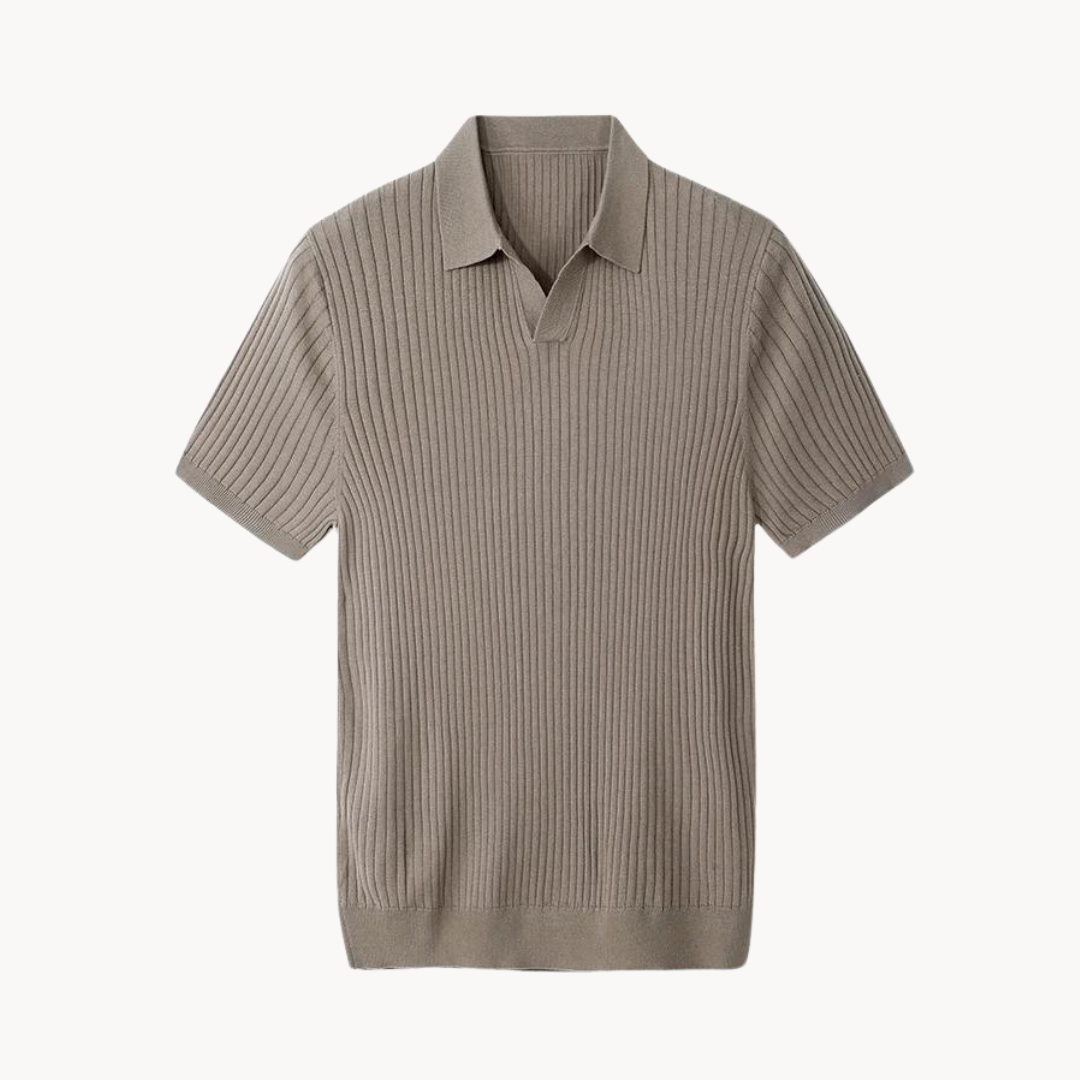 Luxurious Mulberry Silk Polo Shirt for Men, Elegant Ribbed Long Sleeve Golf Shirt, Soft Lyocell Cotton Blend, Versatile Casual Wear
