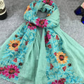 Lightweight Flowy Women Scarf - Embroidered Floral, Cotton