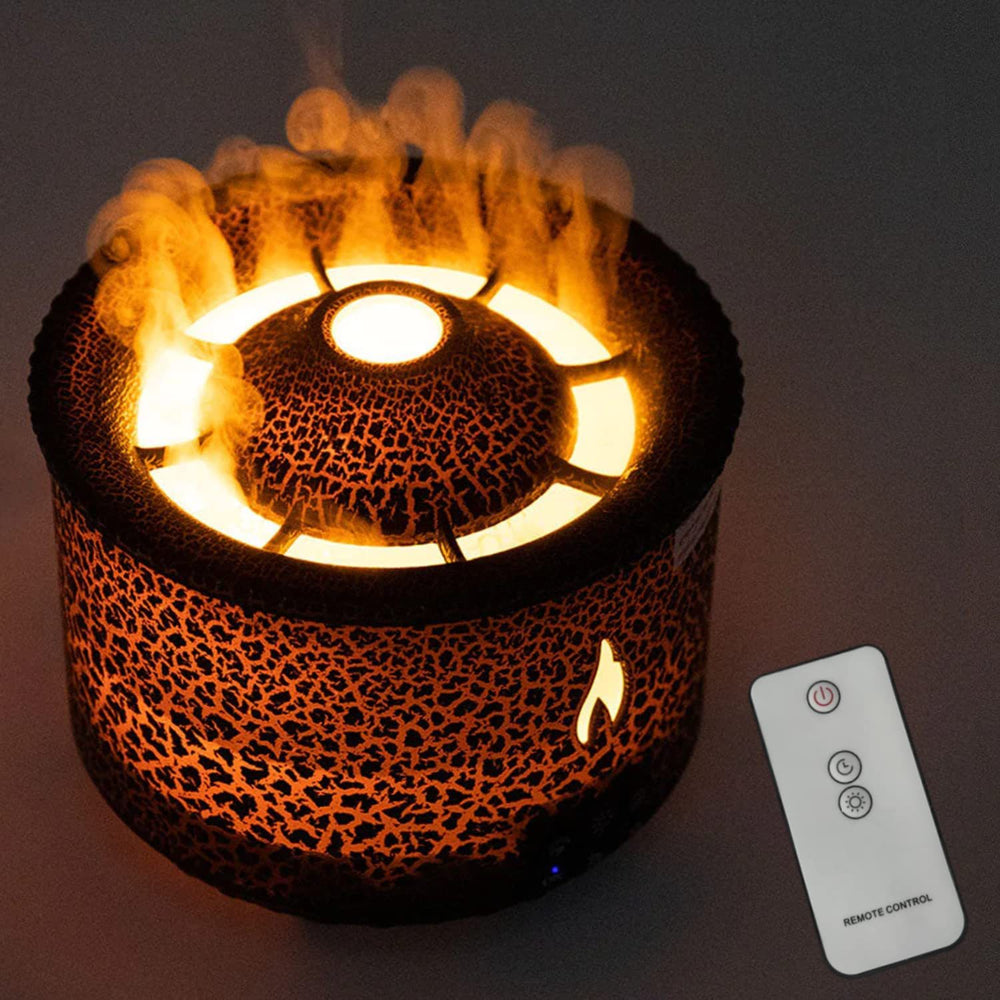 Volcano flame aroma diffuser with mist rings