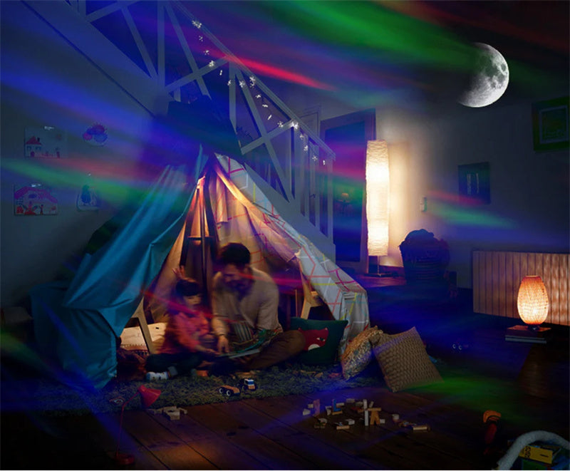 Aurora star projector lighting up a ceiling