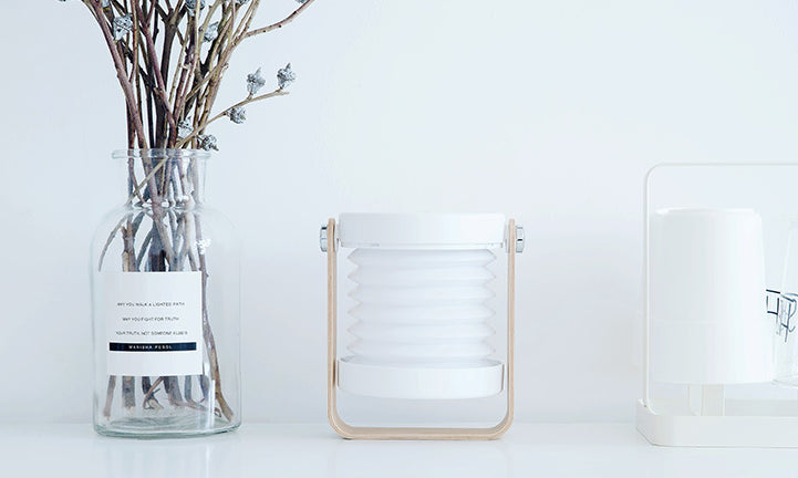 Foldable lantern night light with wooden handle