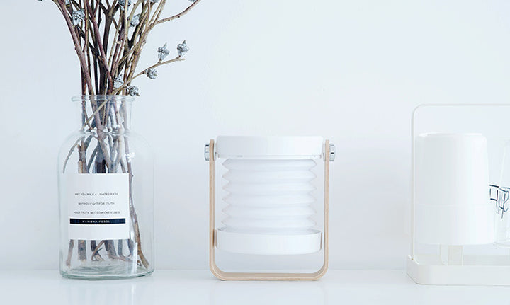 Foldable lantern night light with wooden handle