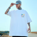 Oversized men's short-sleeve shirt - graffiti cartoon print, cotton, casual wear