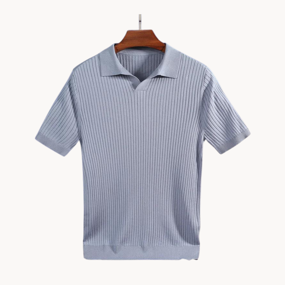 Luxurious Mulberry Silk Polo Shirt for Men, Elegant Ribbed Long Sleeve Golf Shirt, Soft Lyocell Cotton Blend, Versatile Casual Wear
