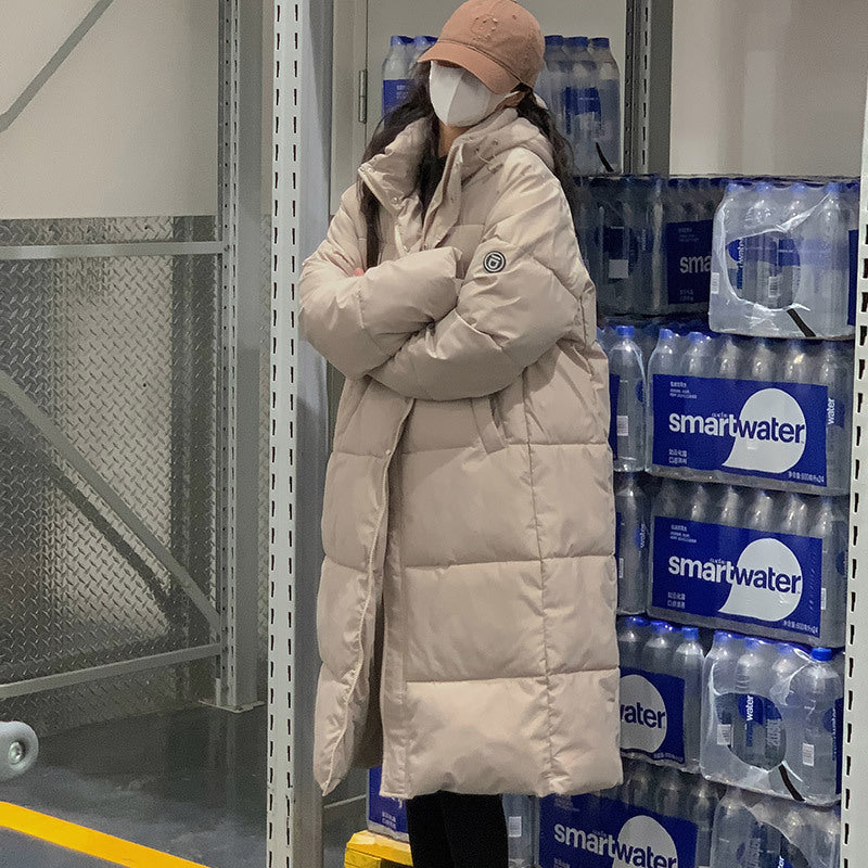 Insulating Women Long Puffer Coat - Relaxed Cotton Winter