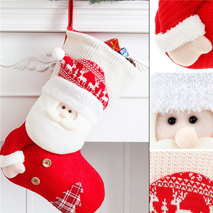 Large knitted Christmas stocking with Santa