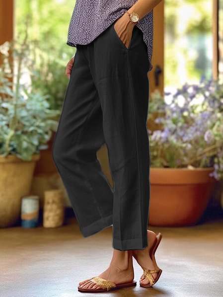 Loose-Fitting White Linen Trousers for Women, Breathable Wide Leg Casual Trousers