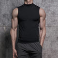 Breathable Men's Tank Top - High-Neck Sleeveless, Polyester-Spandex Quick-Dry Blend, For Gym Workouts