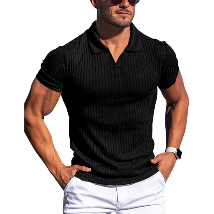 Soft men's polo shirt - ribbed knit polo collar, short sleeve, polyester blend, casual daily wear