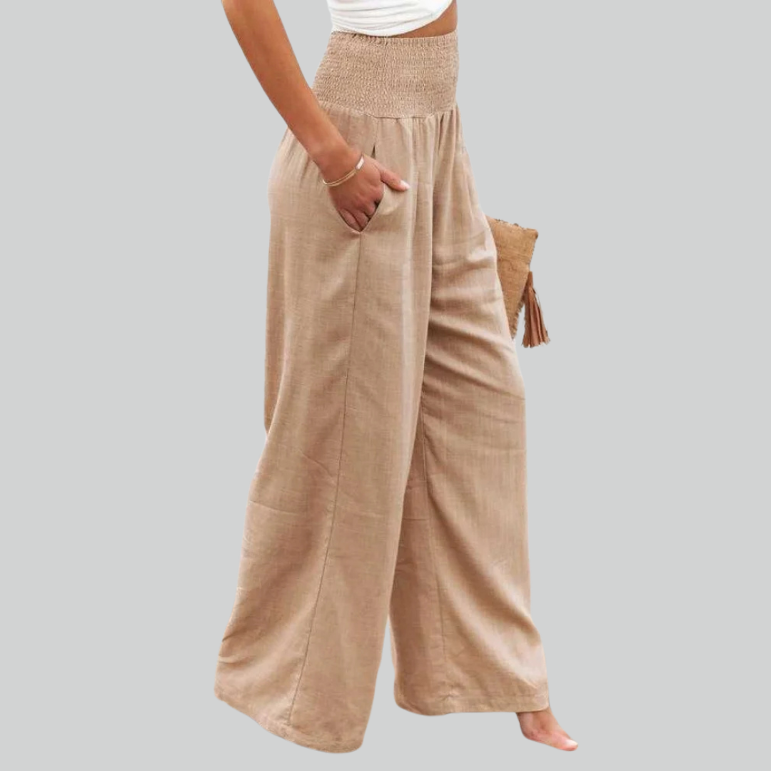 Elegant Retro Baggy Trousers for Women - Loose High Waist Vintage Linen Wide Leg Trousers