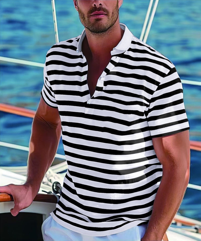 Breathable Men's Striped Polo Shirt - Regular Fit, Cotton Blend, Versatile Casual Wear