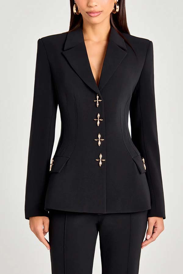 Fitted women's long-sleeve blazer with classic design – tailored, polyester, office wear