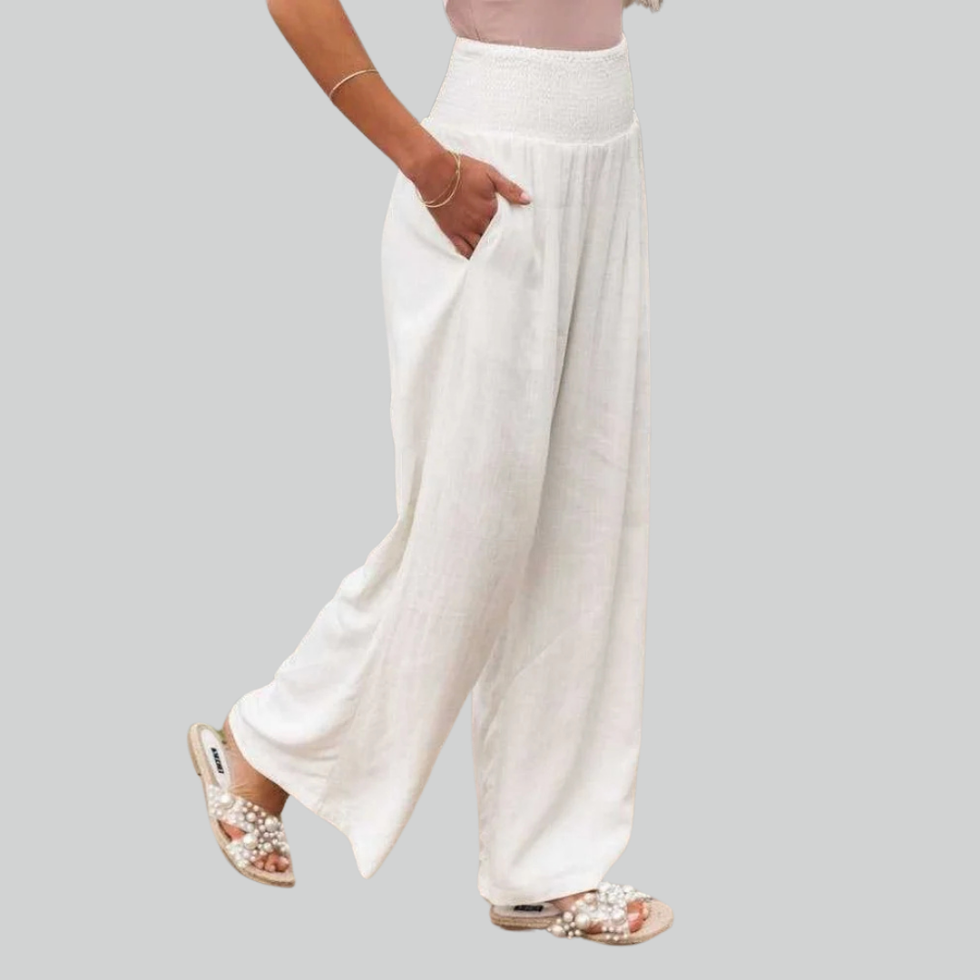 Elegant Retro Baggy Trousers for Women - Loose High Waist Vintage Linen Wide Leg Trousers