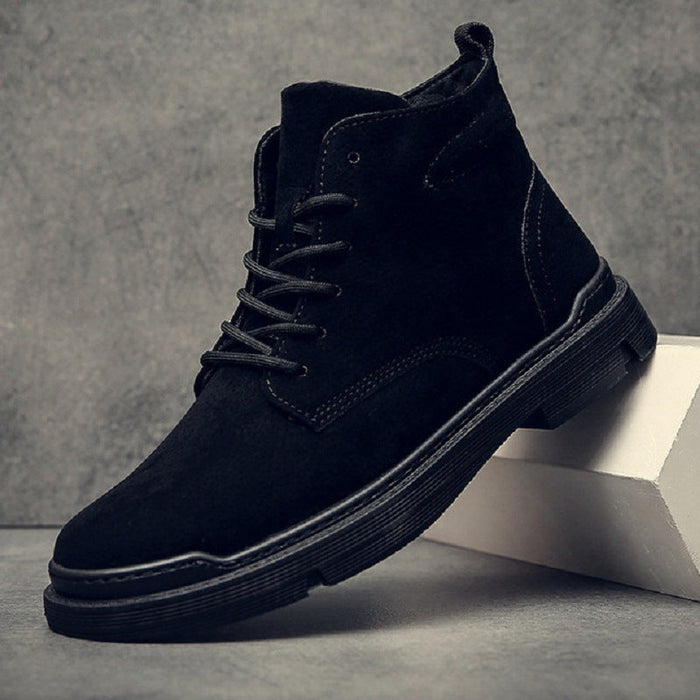 Supportive Men's High-Top Boots - Lace-Up, PU Suede, Winter