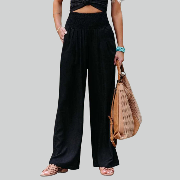 Elegant Retro Baggy Trousers for Women - Loose High Waist Vintage Linen Wide Leg Trousers