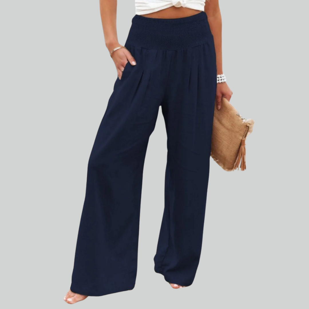 Elegant Retro Baggy Trousers for Women - Loose High Waist Vintage Linen Wide Leg Trousers